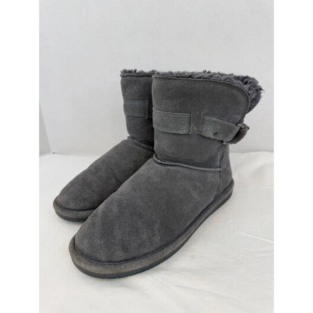 Bearpaw Womens Gray Suede Winter Boots Side Buckle Wool Blend Lining Size 8‎
